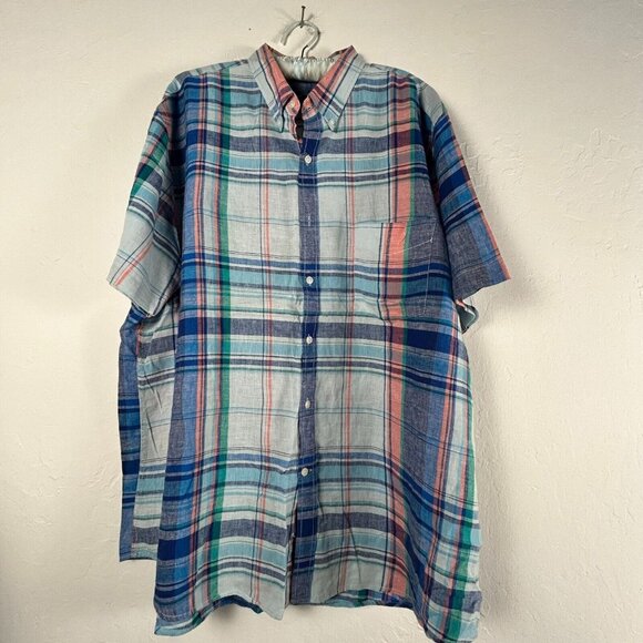 Club Room Men's Plaid Pattern Short Sleeve Casual Button Up Shirt Blue XXL - Picture 1 of 8